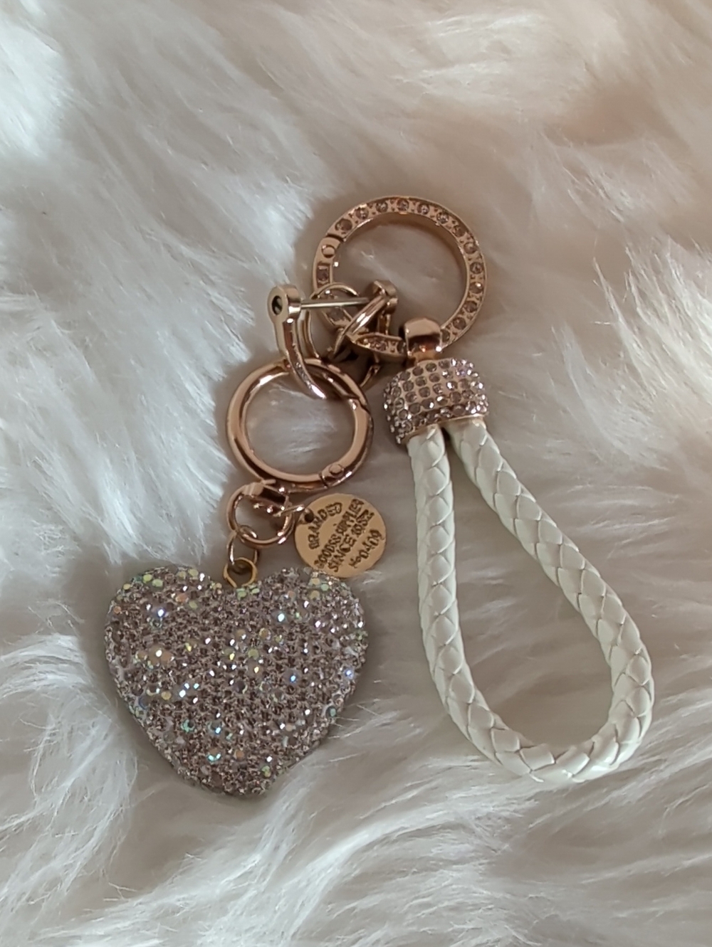 Crystal Heart Keychain Bag Charm - Silver